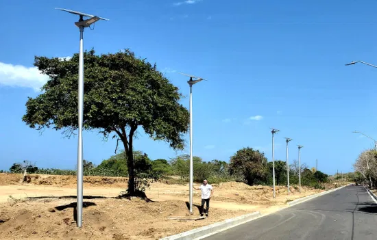 10m White Stainless Steel Street Lighting Pole with Solar Panel